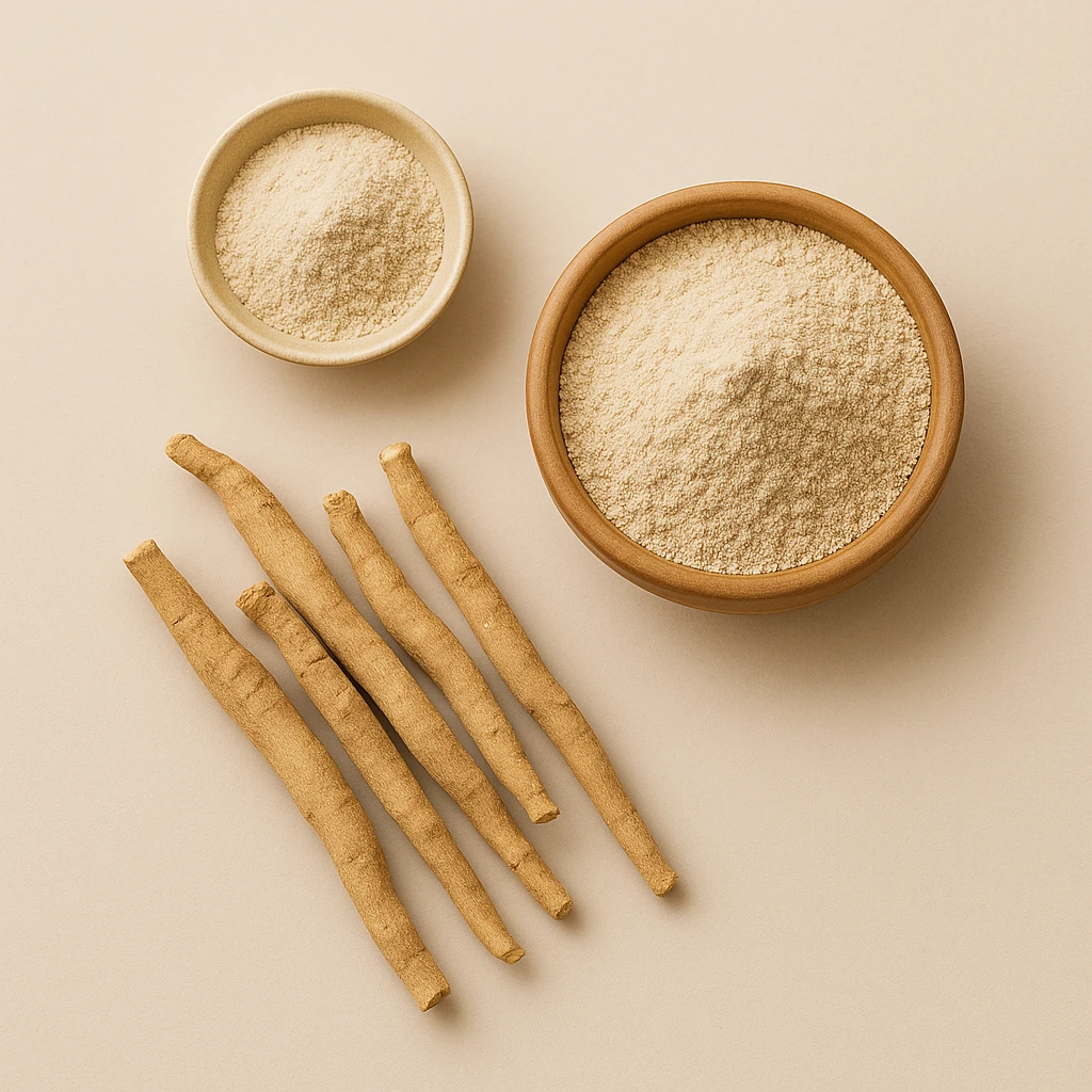 Ashwagandha root and powder – traditional adaptogenic plant